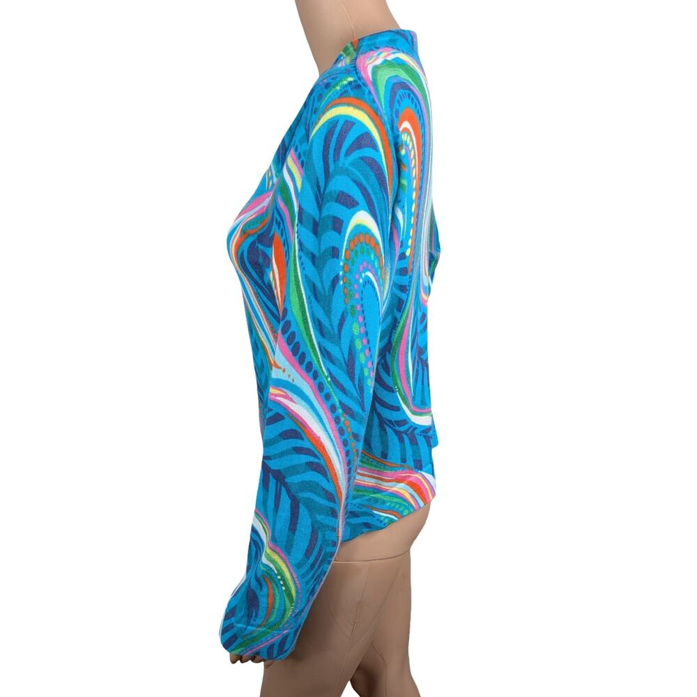 Lilly Pulitzer Blue Paisley Cotton Cardigan M | Rare Older Print Logo Button Vtg - Picture 6 of 9